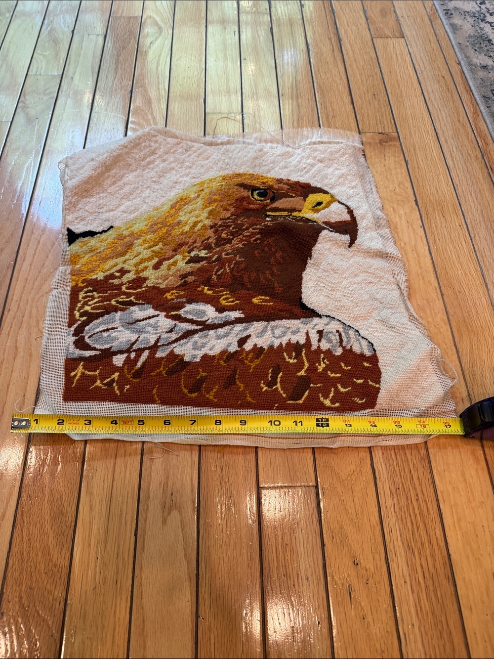 Eagle Needlepoint Panel in Brown, Gold & White